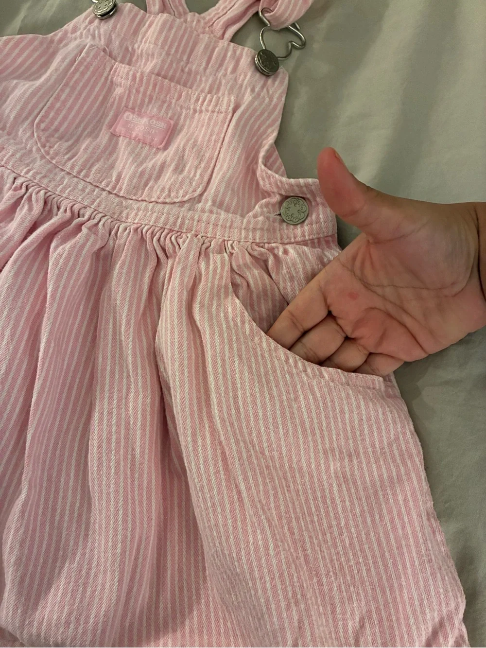 Vintage OshKosh 80’s 90’s Pink Stripe Overall Jumper Dress 3T USA Union Made